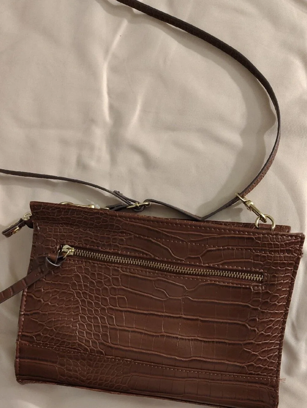 Brown Croc-Embossed Crossbody Bag